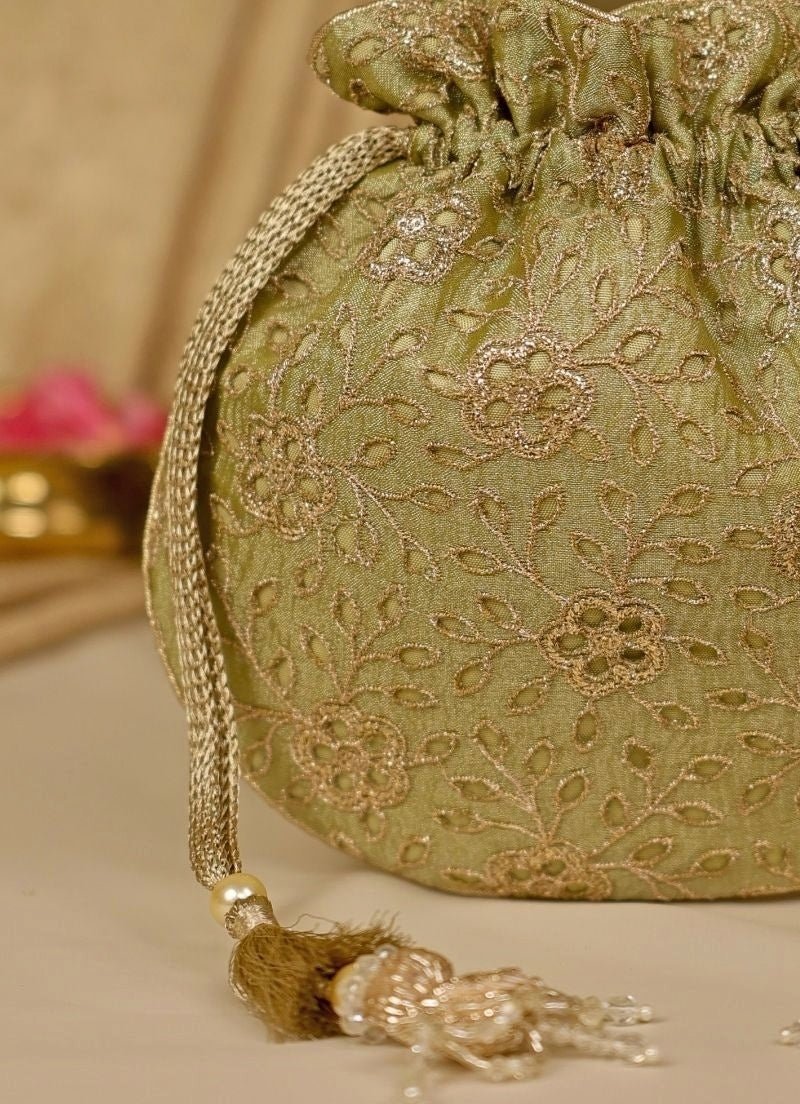 Amyra Green Embroidered Tissue PotliShop Jashn