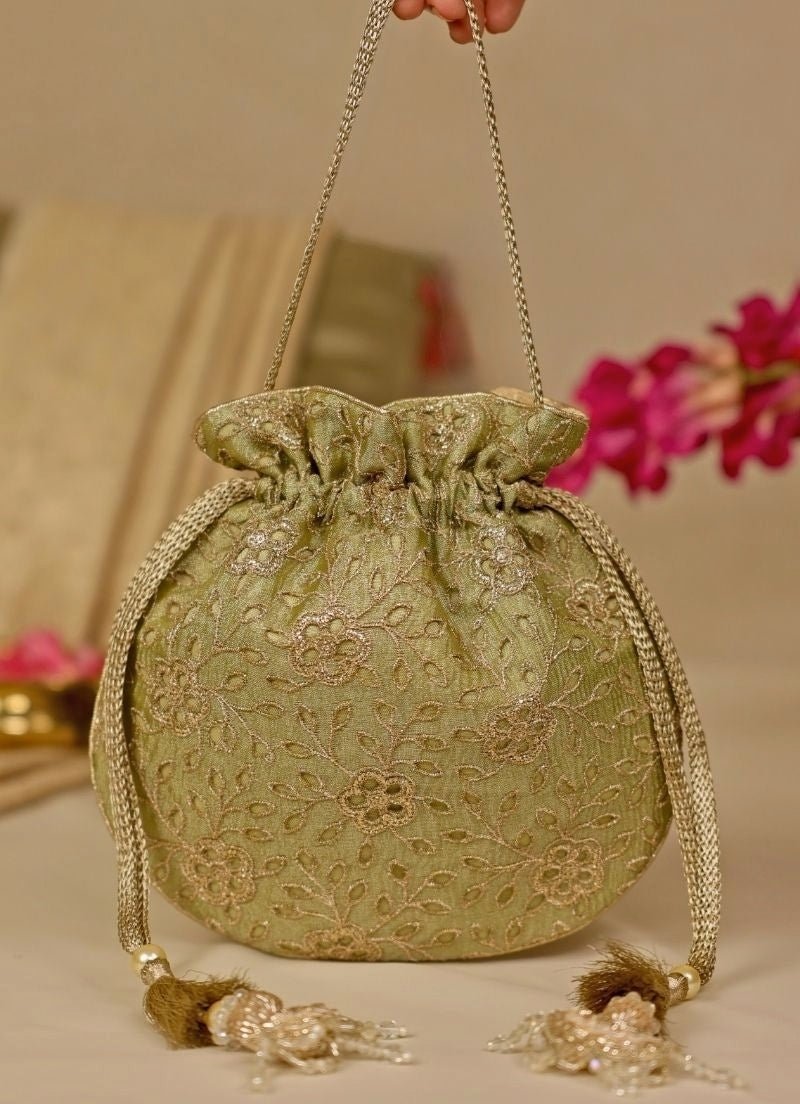 Amyra Green Embroidered Tissue PotliShop Jashn