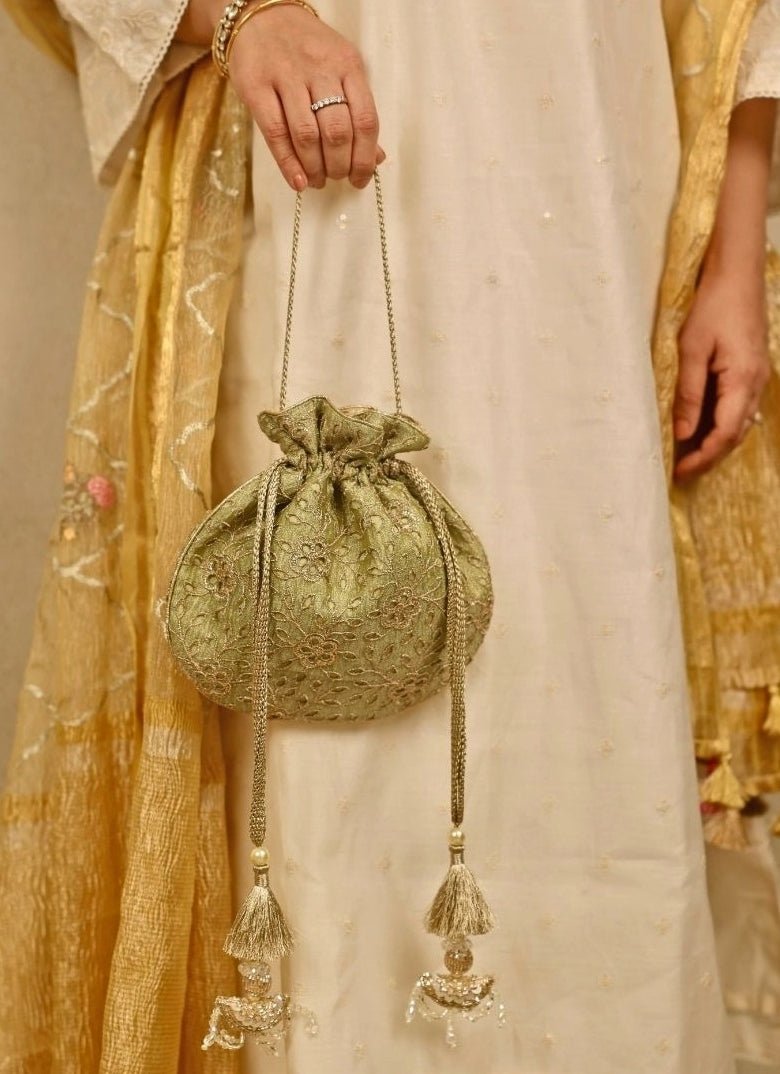 Amyra Green Embroidered Tissue PotliShop Jashn
