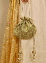 Amyra Green Embroidered Tissue PotliShop Jashn