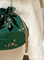 Amyra Green Embroidered Velvet PotliShop Jashn