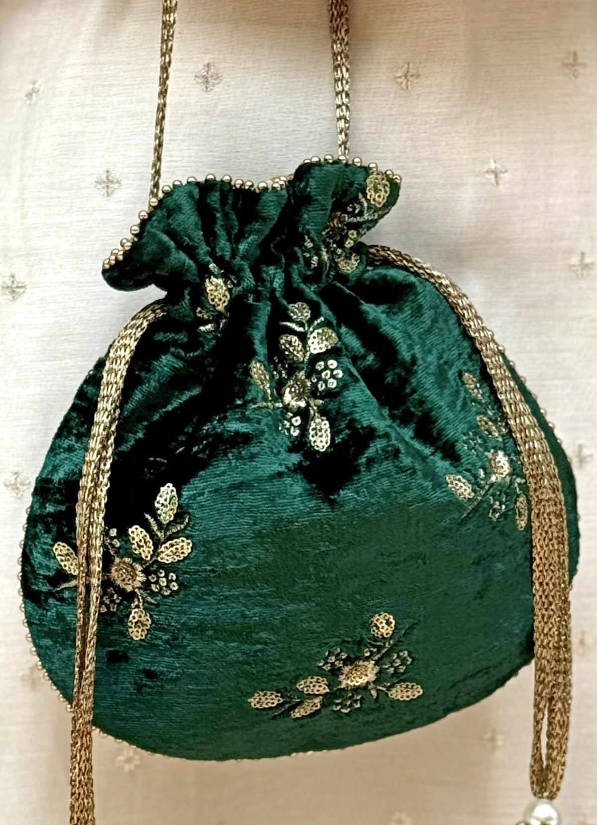 Amyra Green Embroidered Velvet PotliShop Jashn