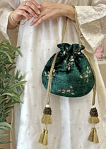 Amyra Green Embroidered Velvet PotliShop Jashn