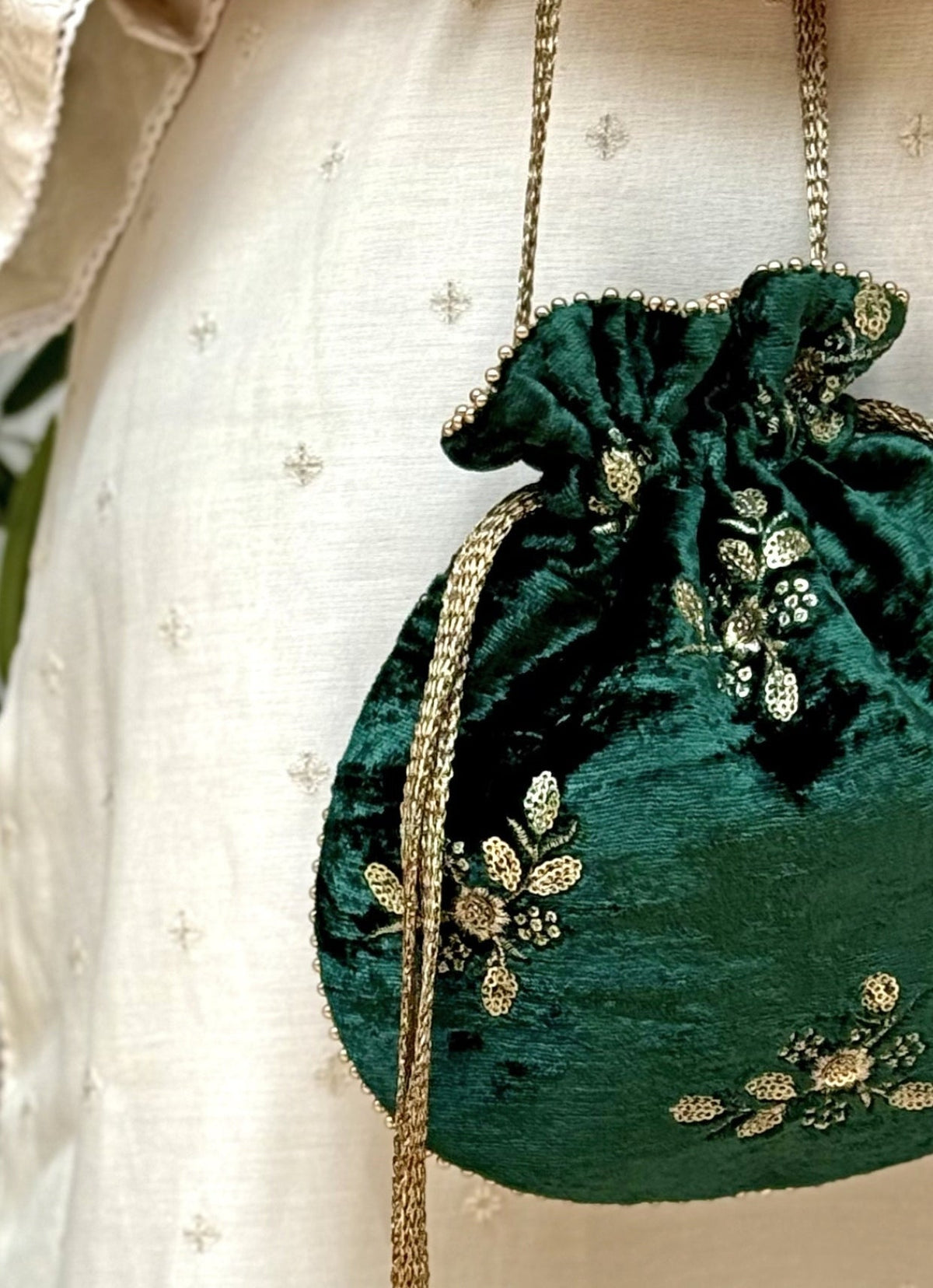 Amyra Green Embroidered Velvet PotliShop Jashn