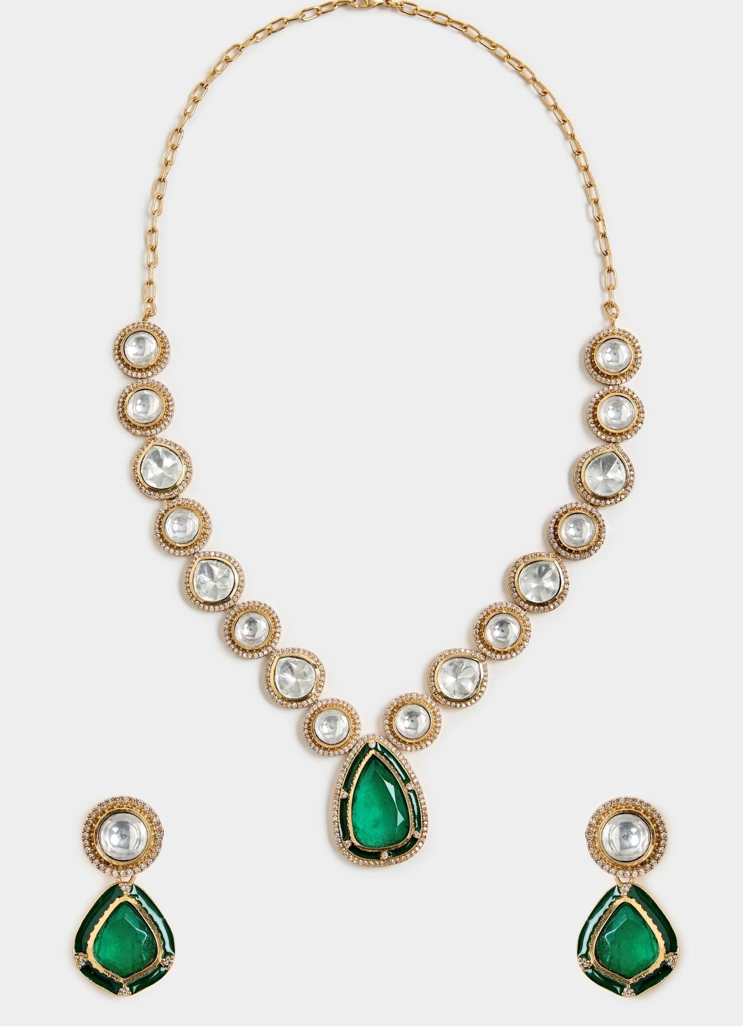 Vivinia by Vidhi Mehra Green Kundan Pendant Necklace With EarringsFabilicious Fashion