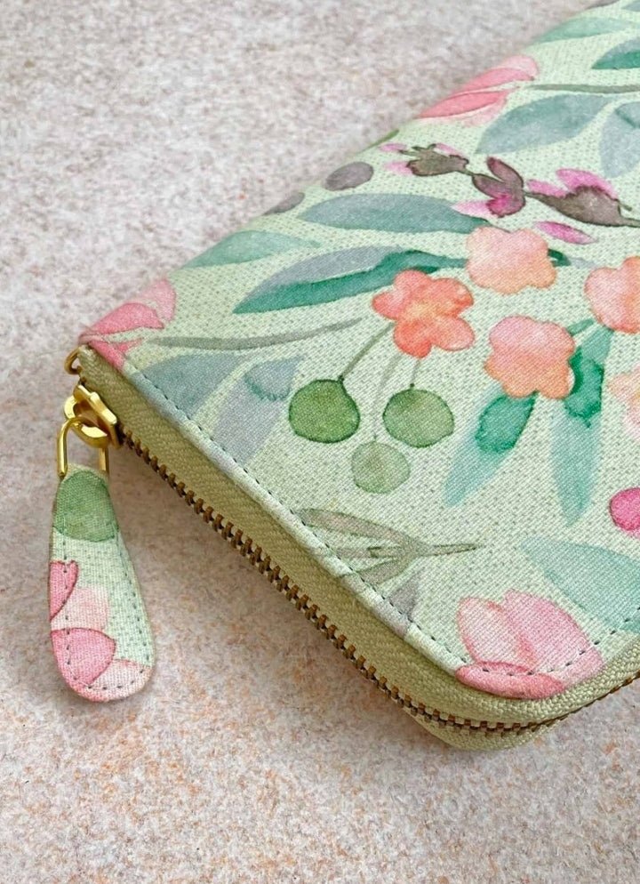 Green Printed Zip Wallet