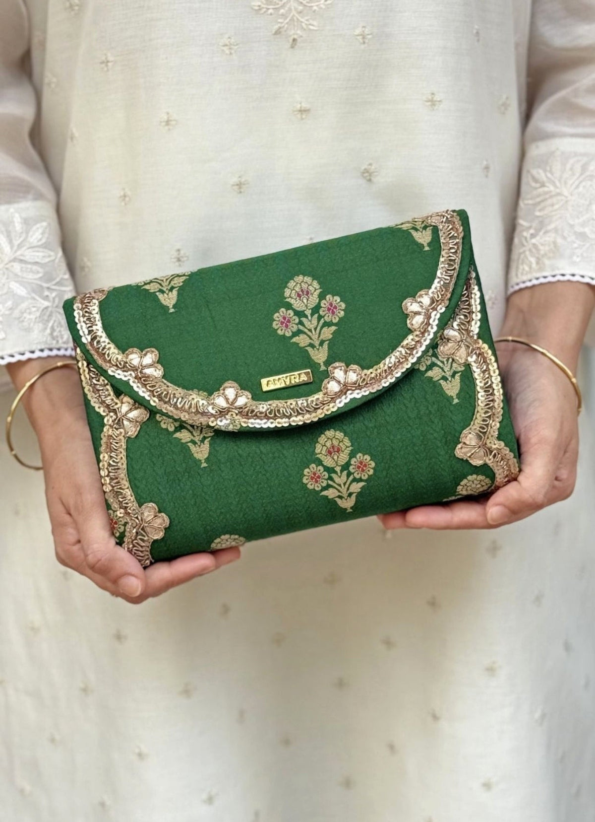Amyra Green Pure Silk ClutchShop Jashn