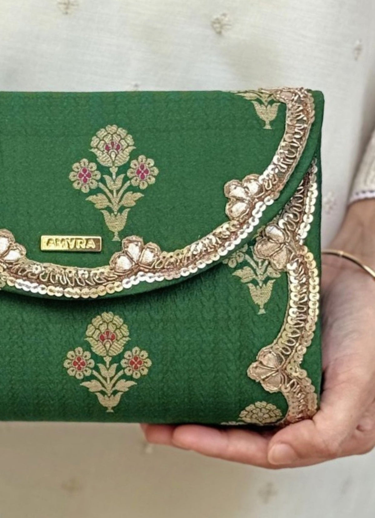 Amyra Green Pure Silk ClutchShop Jashn