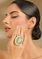 Vivinia by Vidhi Mehra Green Stone And Pearl Embellished Statement RingFabilicious Fashion