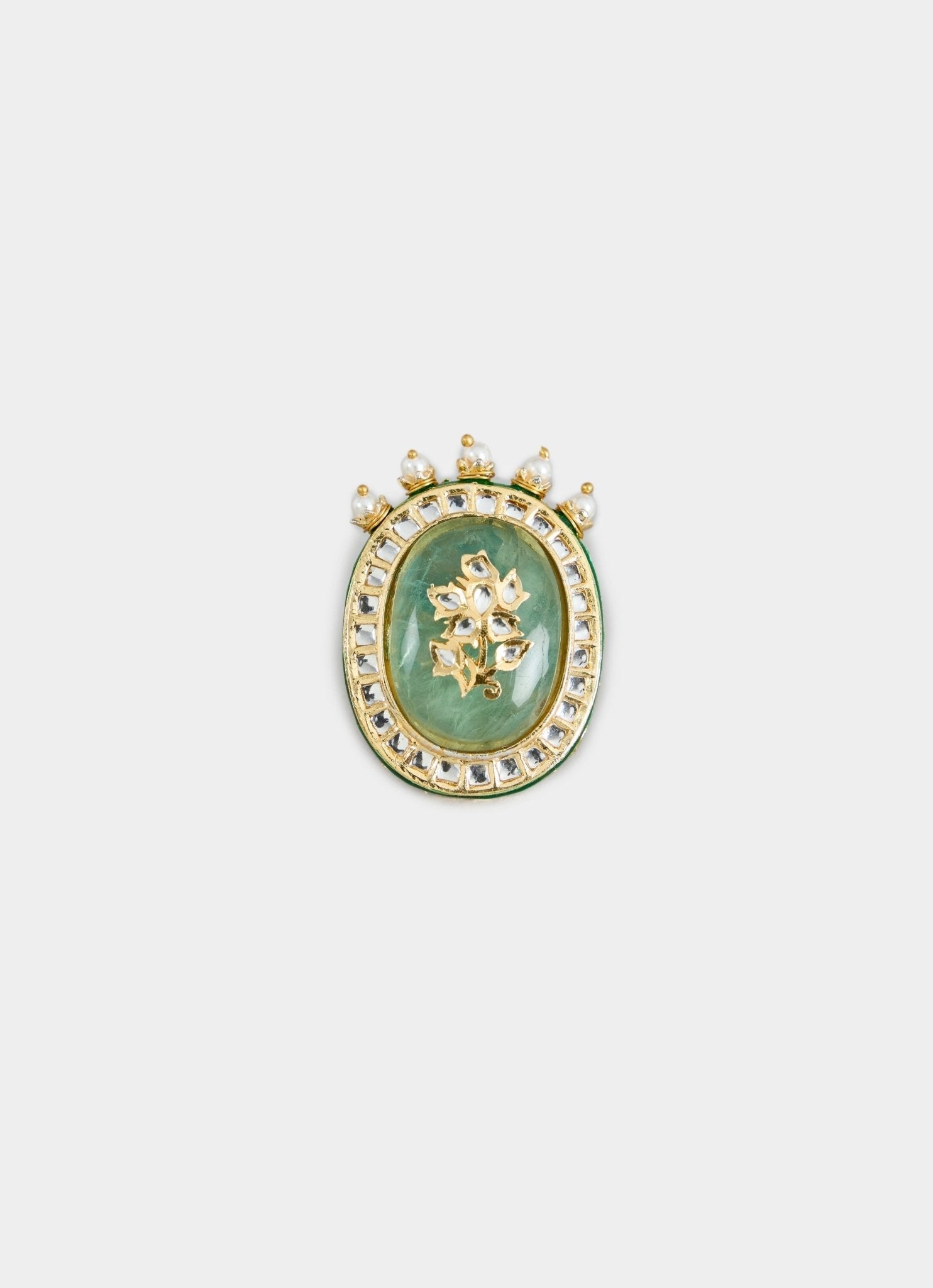 Vivinia by Vidhi Mehra Green Stone And Pearl Embellished Statement RingFabilicious Fashion