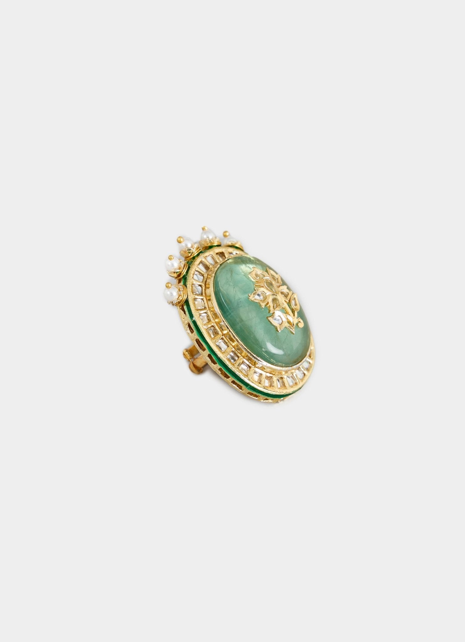 Vivinia by Vidhi Mehra Green Stone And Pearl Embellished Statement RingFabilicious Fashion