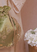Amyra Green Velvet Scallop Embroidered PotliShop Jashn