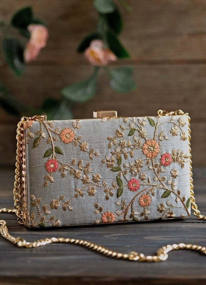 Grey Embroidered Clutch