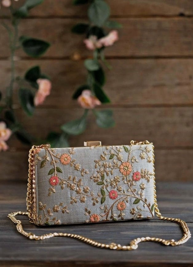 Grey Embroidered Clutch