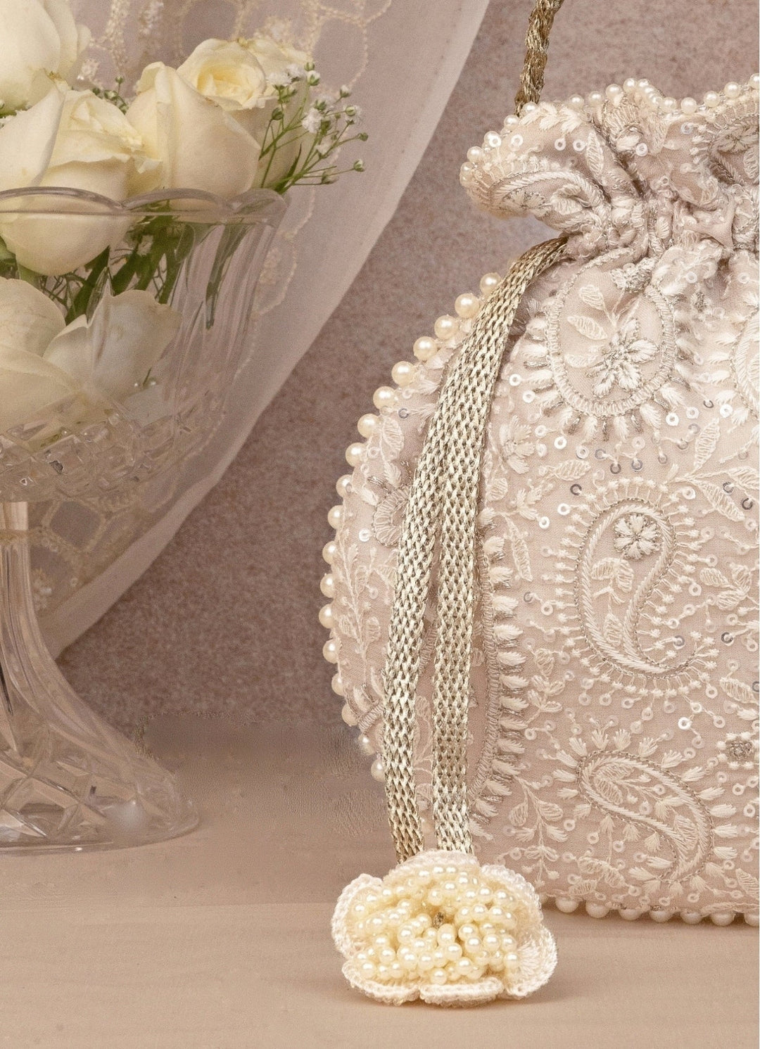 Grey Embroidered Potli