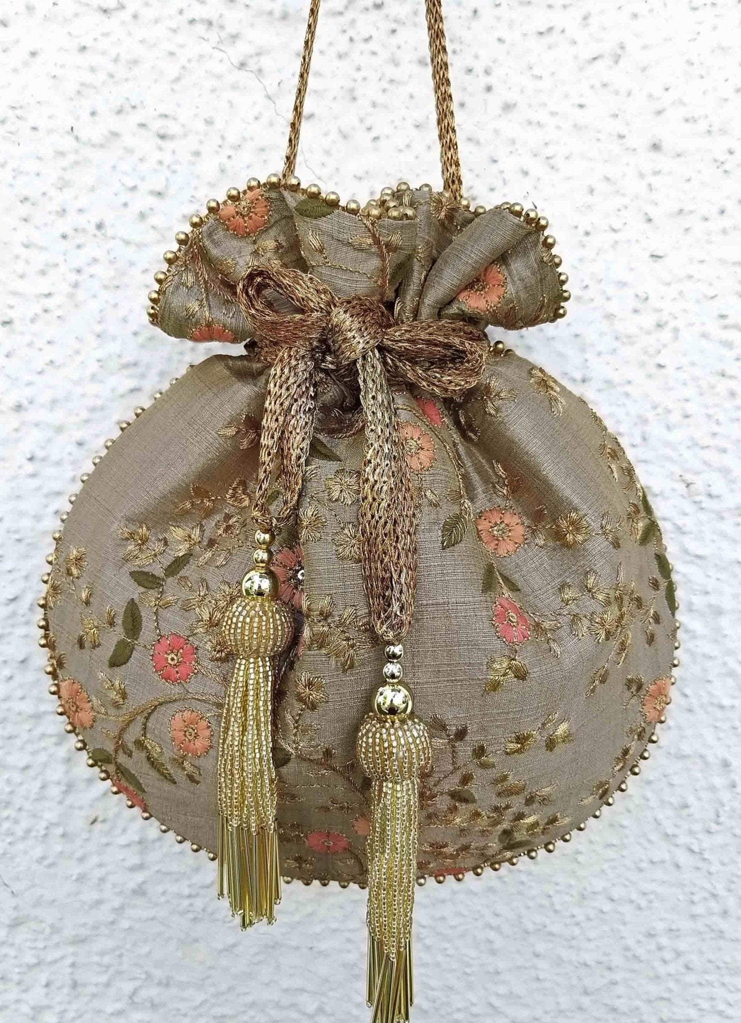 Grey Embroidered Potli