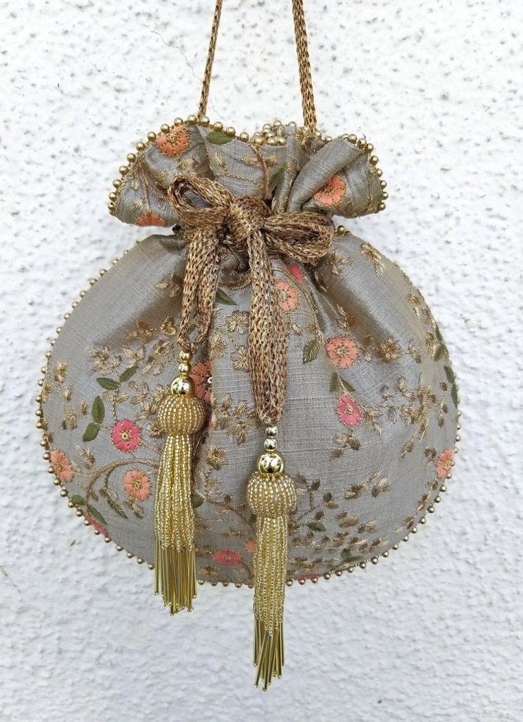 Grey Embroidered Potli