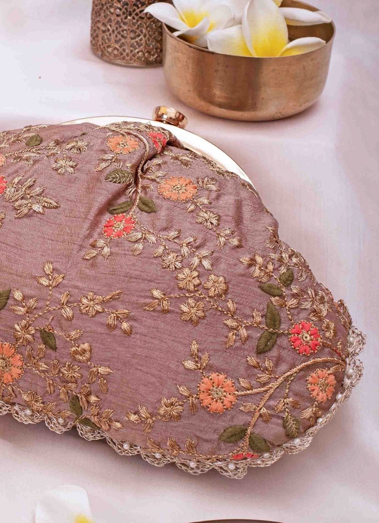 Grey Embroidered Vintage Purse