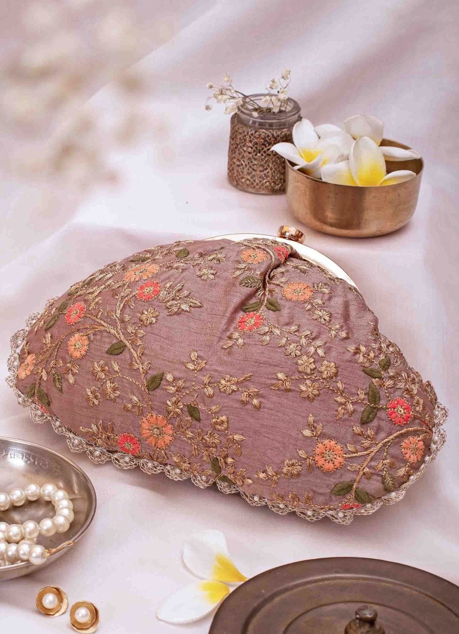 Grey Embroidered Vintage Purse