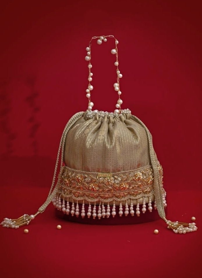 Amyra Grey Silk Organza Bucket BagShop Jashn