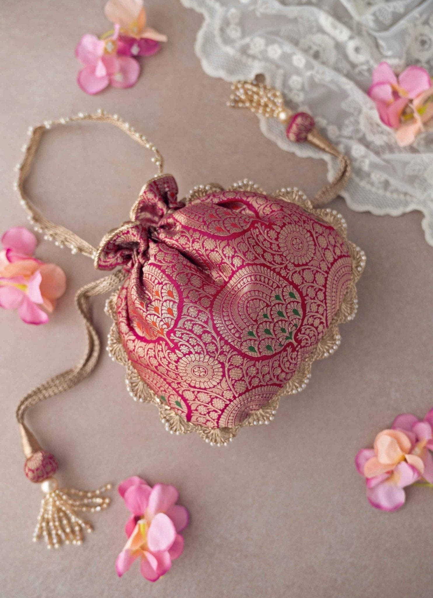 Hot Pink Banarasi Potli