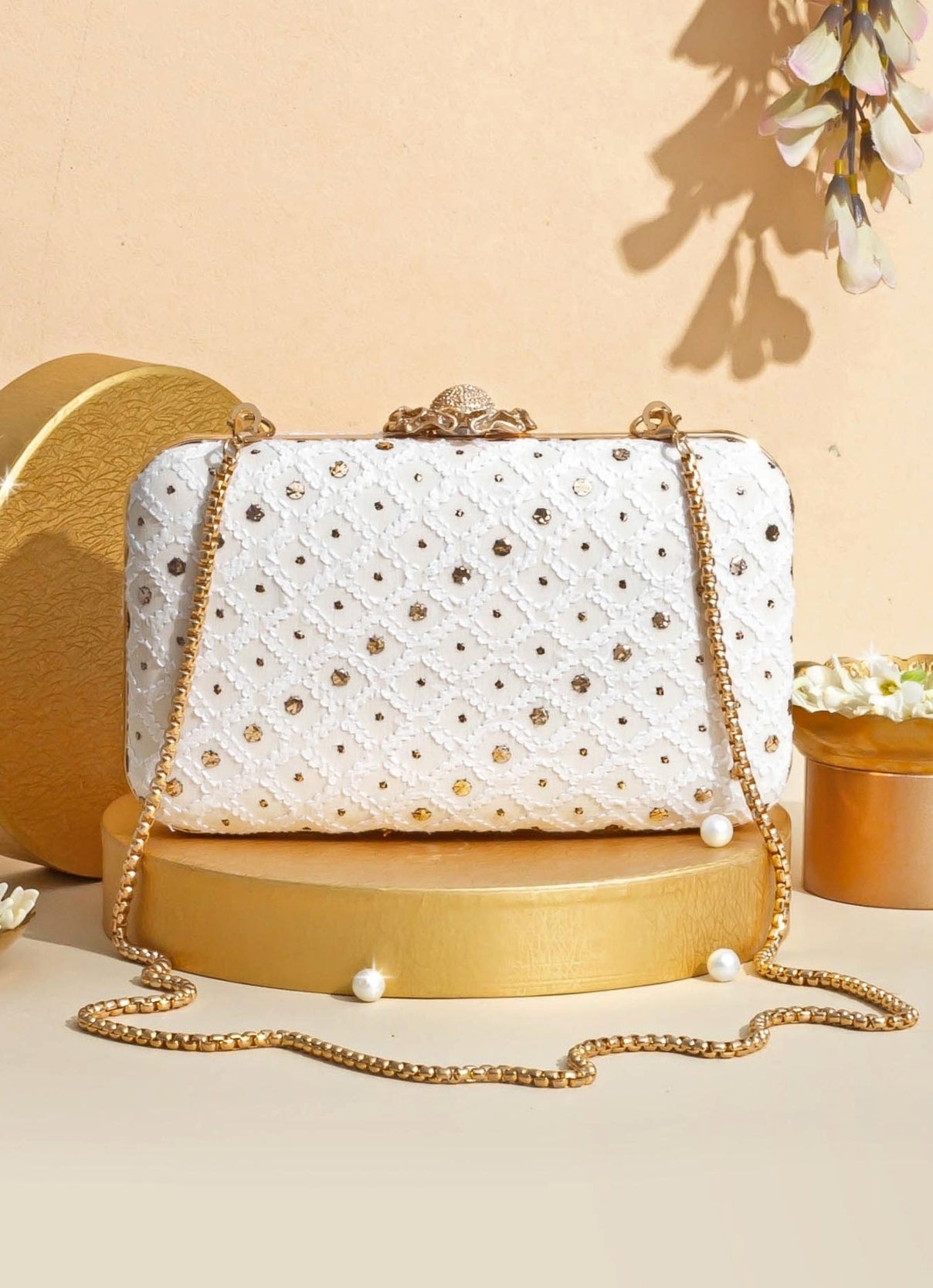 Ivory Chikankari Sequenced Clutch