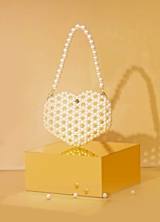 Ivory Embellished Pearl Heart Bag