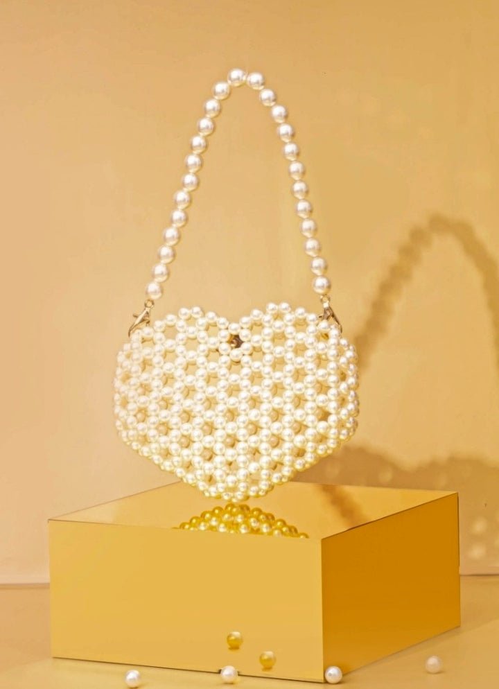 Ivory Embellished Pearl Heart Bag
