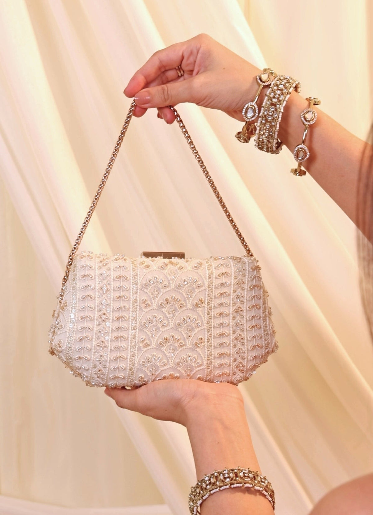 Ivory Embroidered Clutch