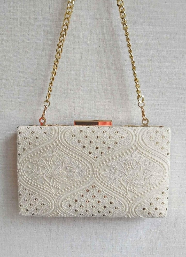 Ivory Embroidered Clutch