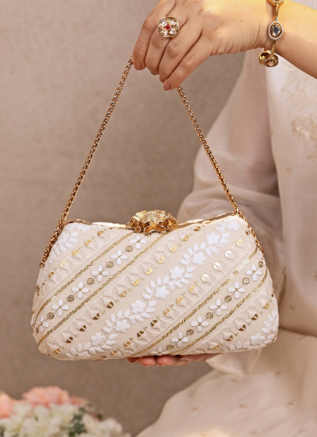 Ivory Embroidered Clutch