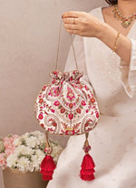 Amyra Ivory Embroidered Georgette Round PotliShop Jashn