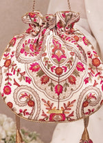 Amyra Ivory Embroidered Georgette Round PotliShop Jashn