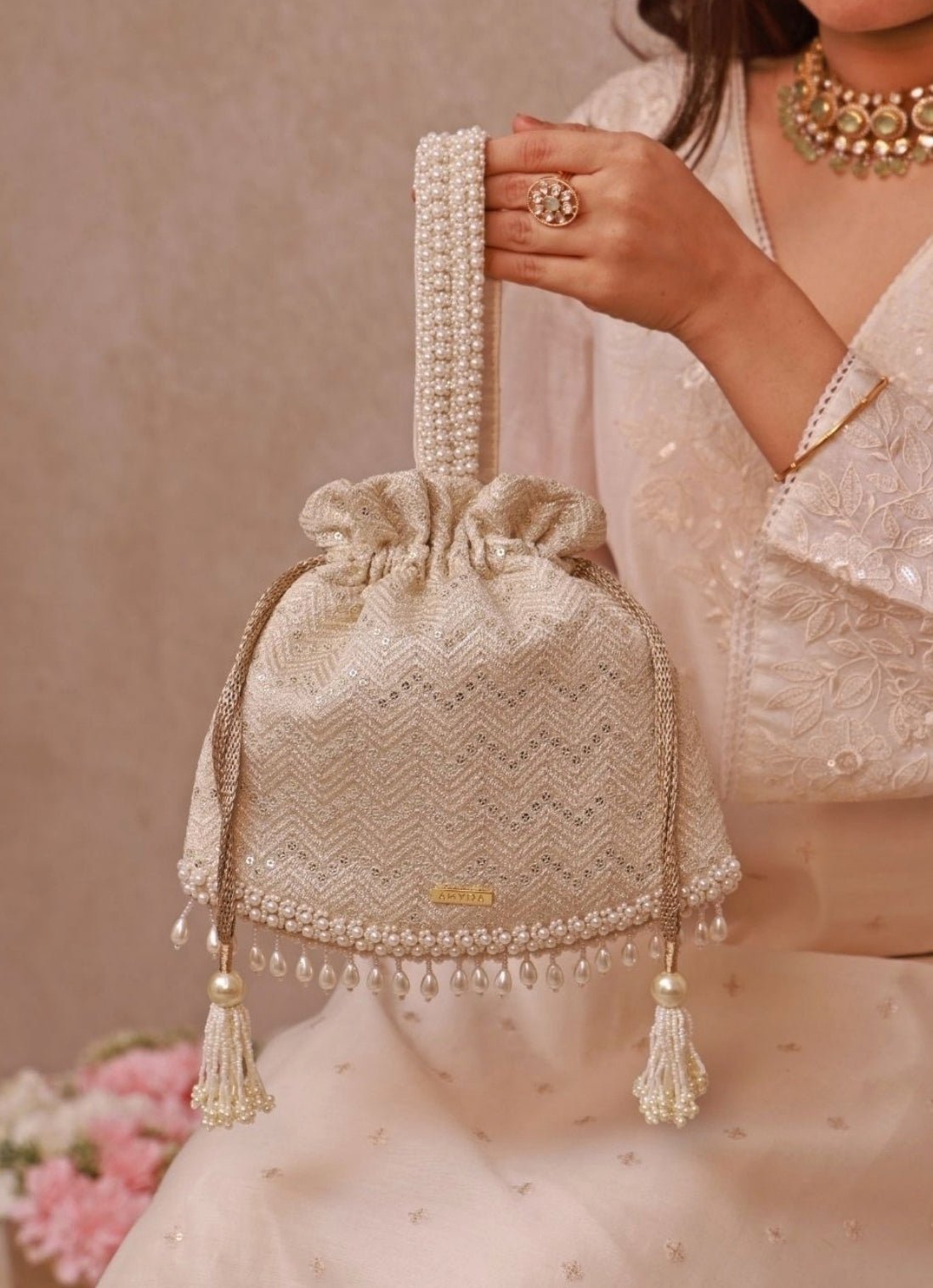 Amyra Ivory Embroidered PotliShop Jashn