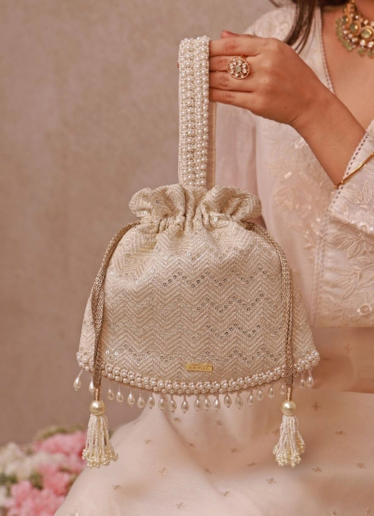 Amyra Ivory Embroidered PotliShop Jashn