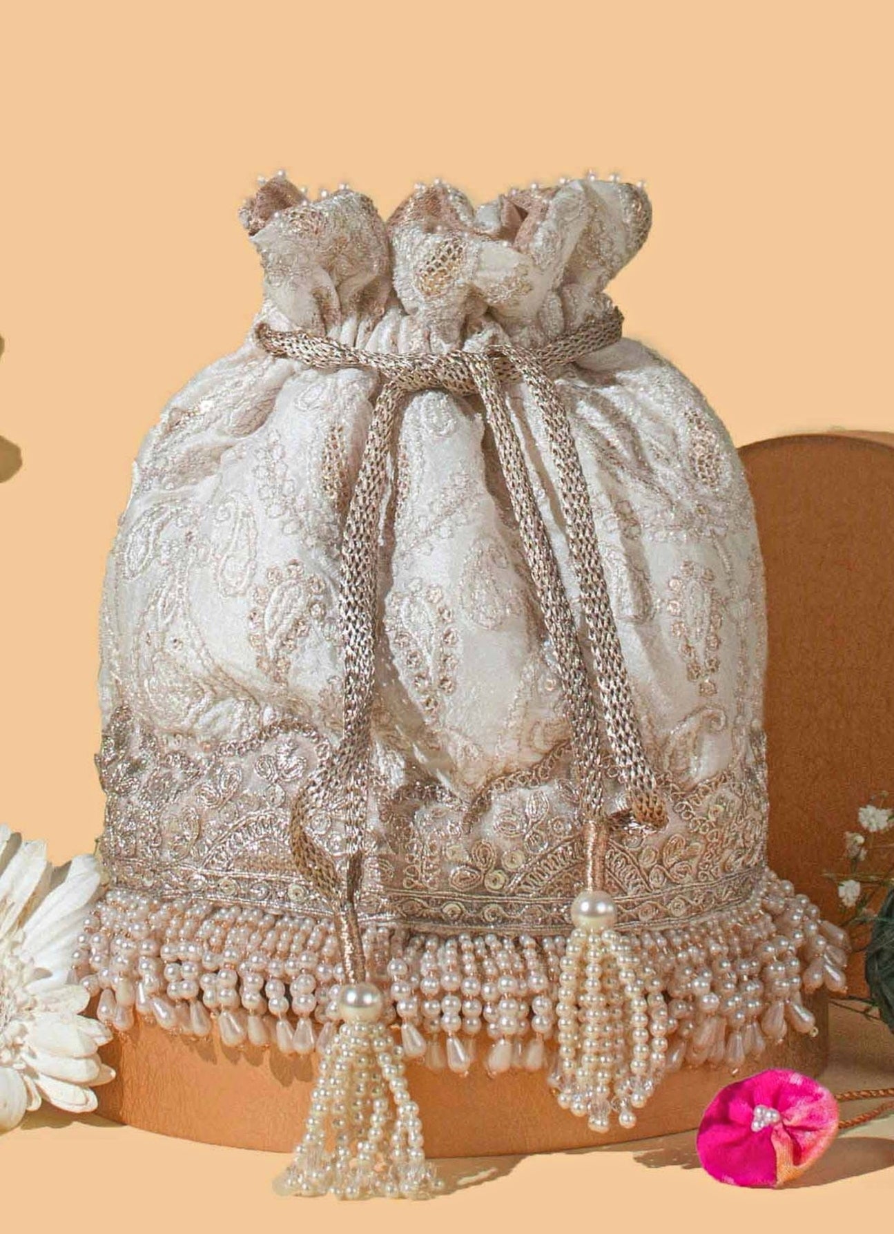 Ivory Embroidered Potli