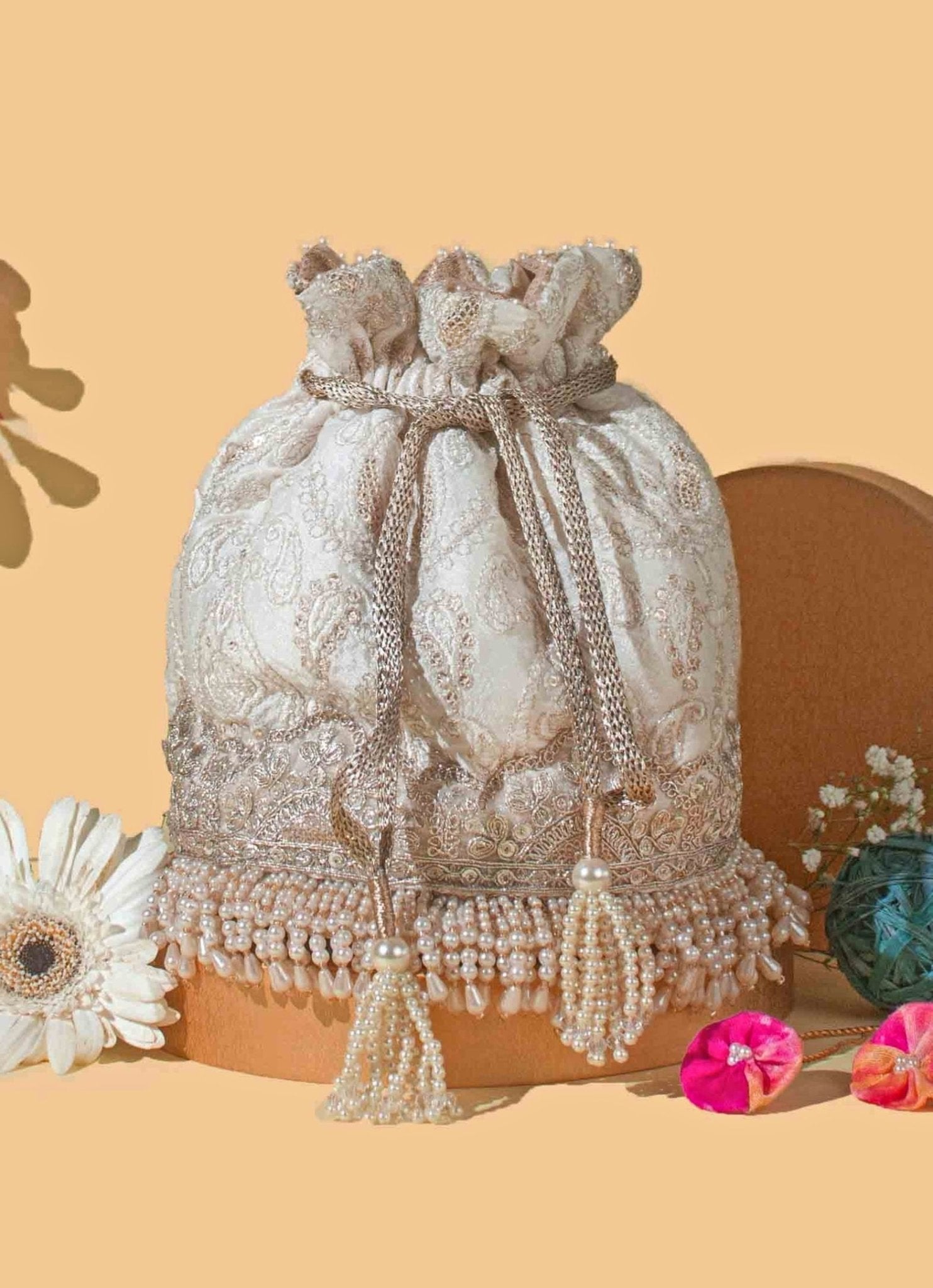 Ivory Embroidered Potli