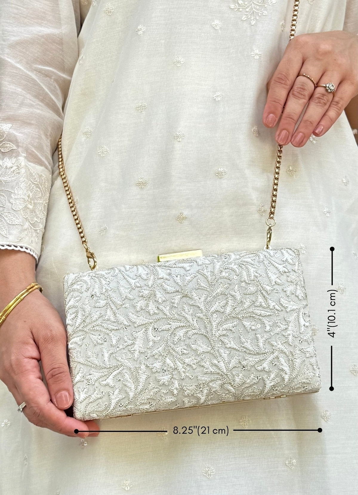 Amyra Ivory Embroidered Silk ClutchShop Jashn