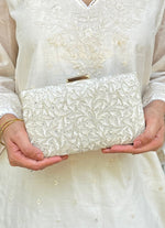 Amyra Ivory Embroidered Silk ClutchShop Jashn