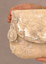 Amyra Ivory Velvet Embroidered Envelope BagShop Jashn