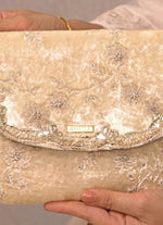 Amyra Ivory Velvet Embroidered Envelope BagShop Jashn