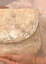 Amyra Ivory Velvet Embroidered Envelope BagShop Jashn