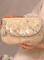 Amyra Ivory Velvet Embroidered Envelope BagShop Jashn