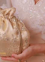 Amyra Ivory Velvet Scallop Embroidered PotliShop Jashn