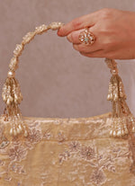 Amyra Ivory Velvet Scallop Embroidered PurseShop Jashn