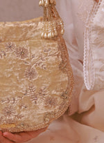 Amyra Ivory Velvet Scallop Embroidered PurseShop Jashn