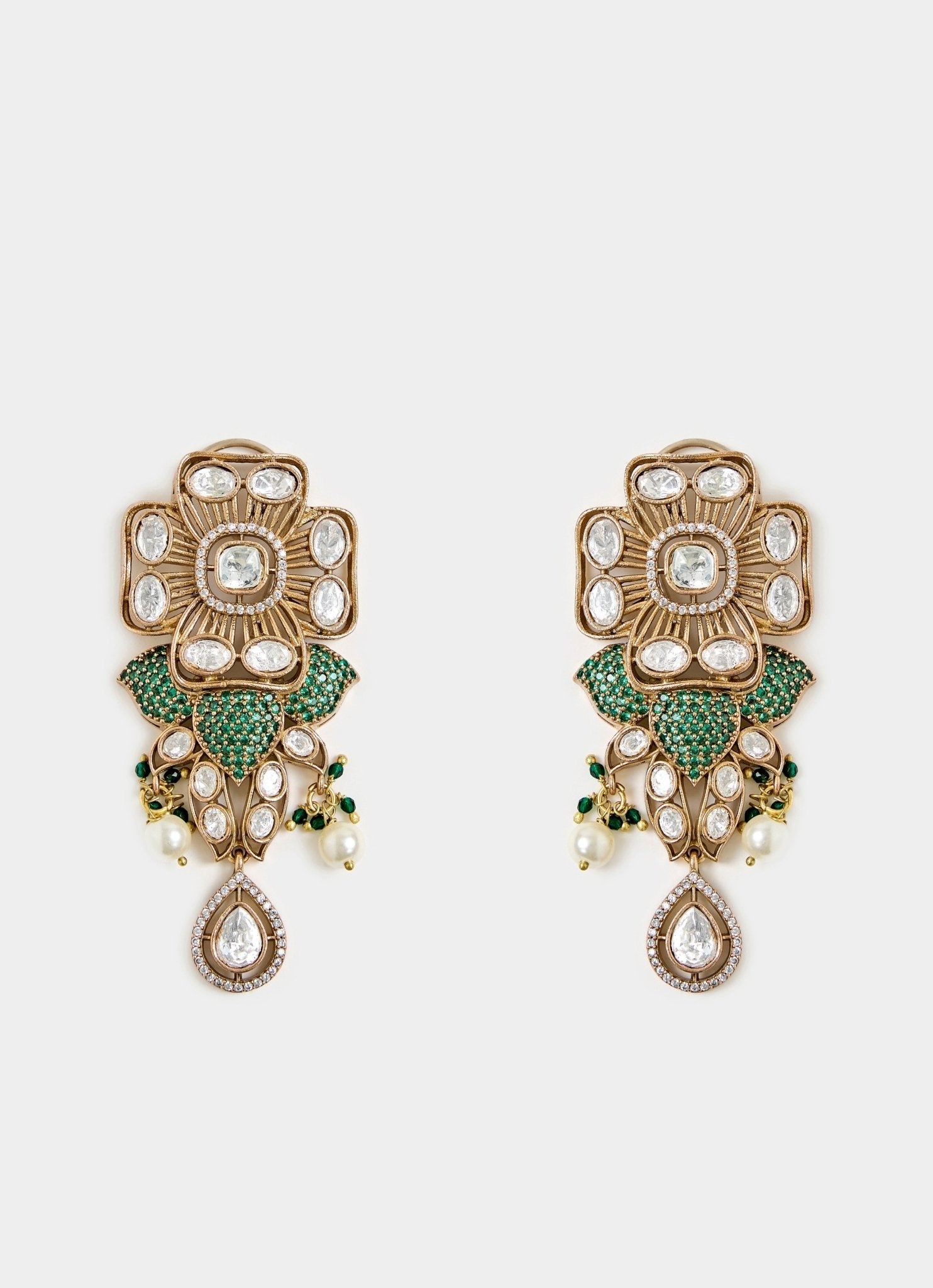 Vivinia by Vidhi Mehra Kundan And Emerald Green Statement Necklace SetFabilicious Fashion