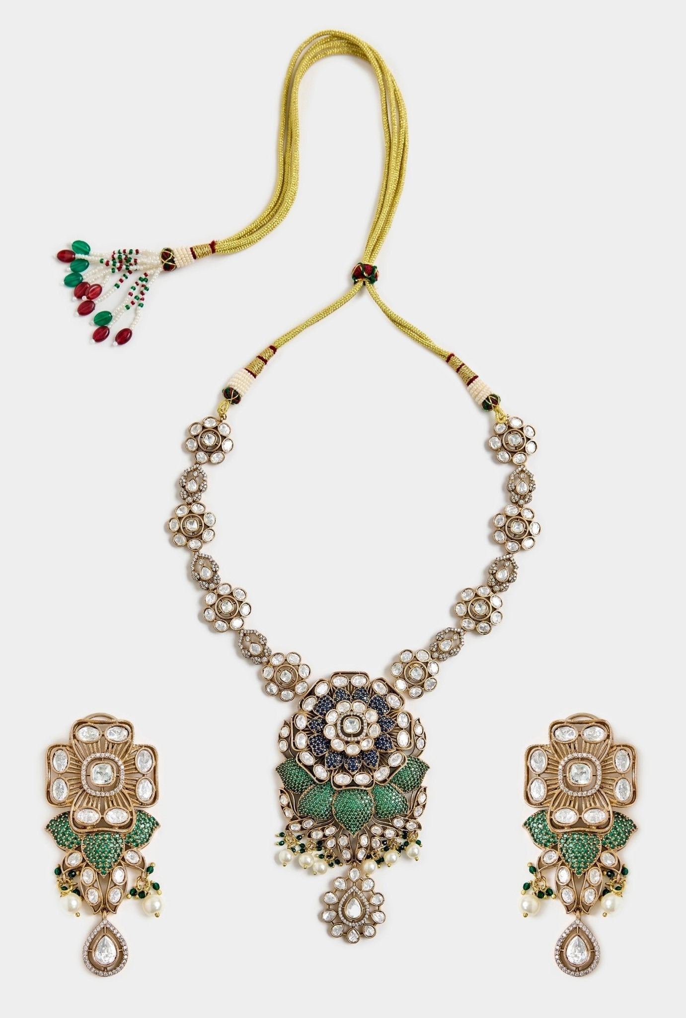 Vivinia by Vidhi Mehra Kundan And Emerald Green Statement Necklace SetFabilicious Fashion