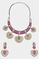 Vivinia by Vidhi Mehra Lilac And Pink Beaded Kundan Style Necklace SetFabilicious Fashion