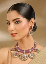 Vivinia by Vidhi Mehra Lilac And Pink Beaded Kundan Style Necklace SetFabilicious Fashion